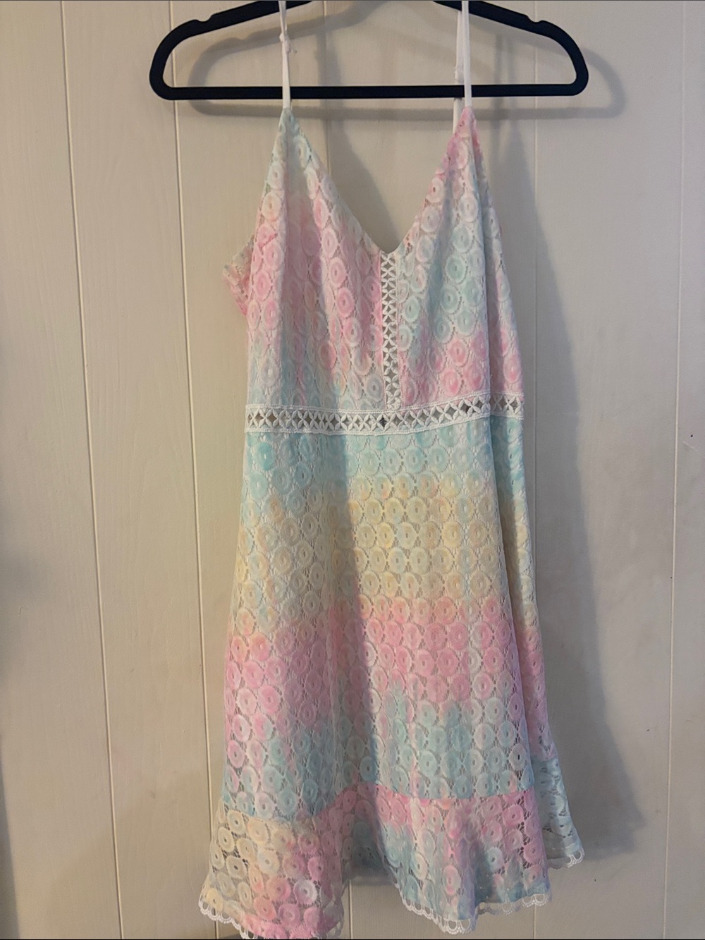 Speechless Pastel Rainbow Lace Mini Dress